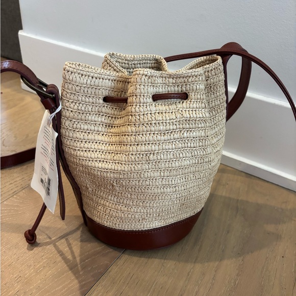 Sézane Mini Farrow Raphia Bag Bucket Leather Strap Natural Beige Woven Sezane - Picture 9 of 13